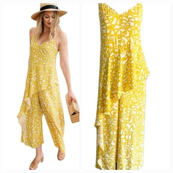 Maeve Pants - Maeve Women Brittany Cropped Jumpsuit Sz 2 Adj Skinny Straps Wide Leg Open Back